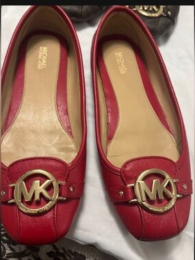 Michael Kors Red Leather Logo-Front Ballet Flats